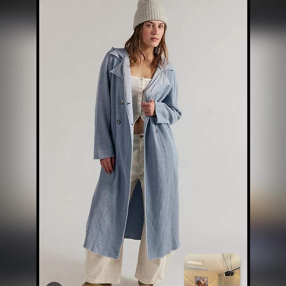 Free People Light Blue Corduroy Trench Coat